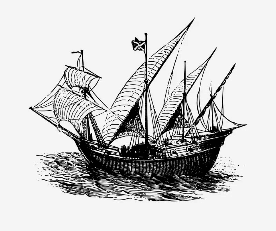 Segelschiff Zeichnung schwarz-weiß