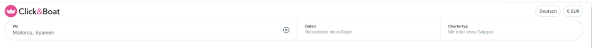 Screenshot der Filter auf der Click&Boat-Seite, um einen Tagescharter buchen zu können.