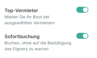 Screenshot der Filter auf der Click&Boat-Seite, um einen Tagescharter buchen zu können.