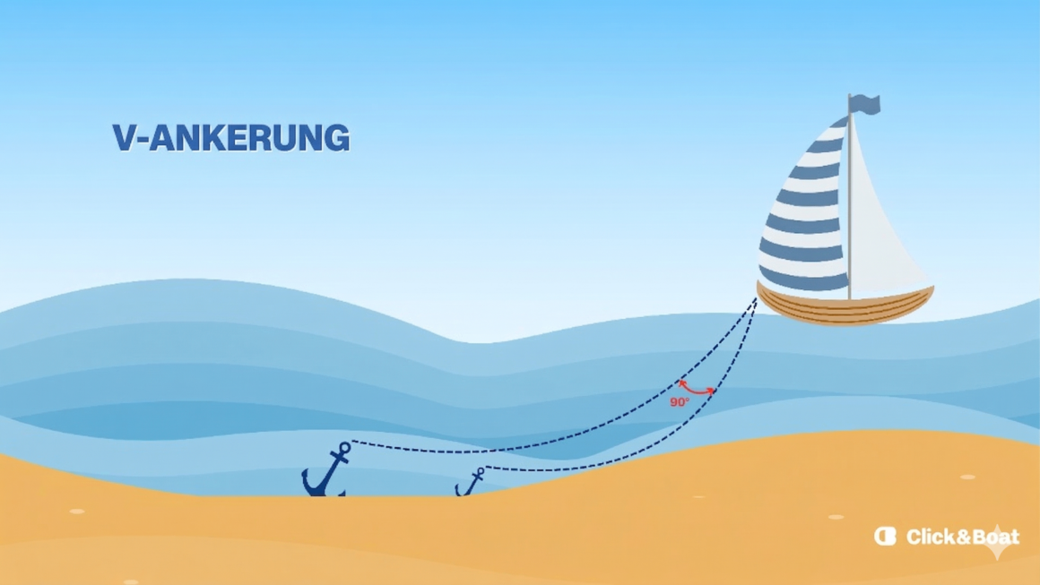 Grafik zur V-Ankerung beim Boot