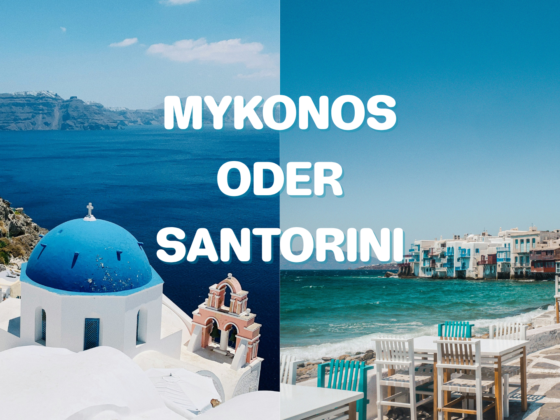 Vergleich zwischen Mykonos und Santorin.