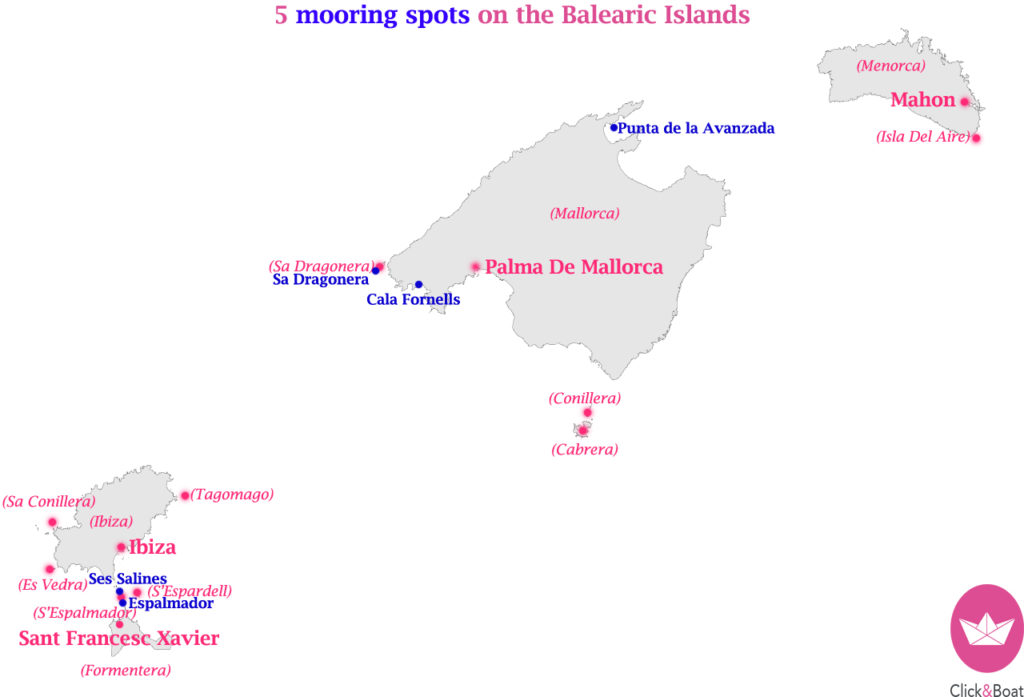 map of Balearic mooring spots