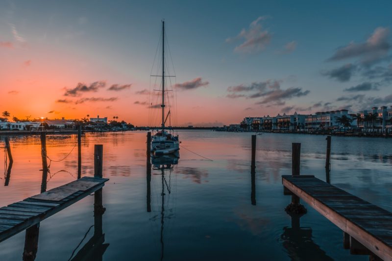 View of a sailboat during a sunset in Florida 