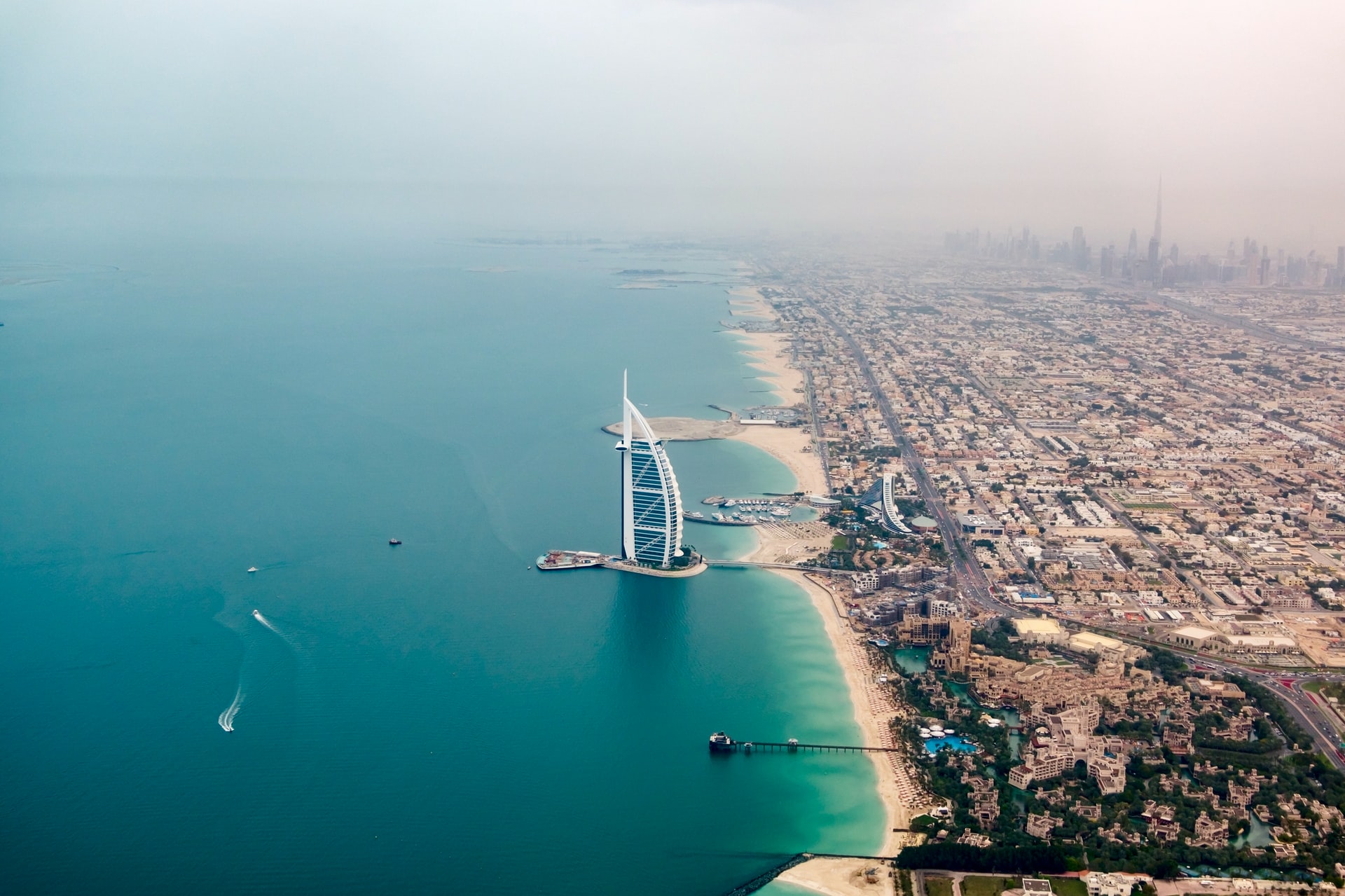 Aerial view of the coast of Dubai