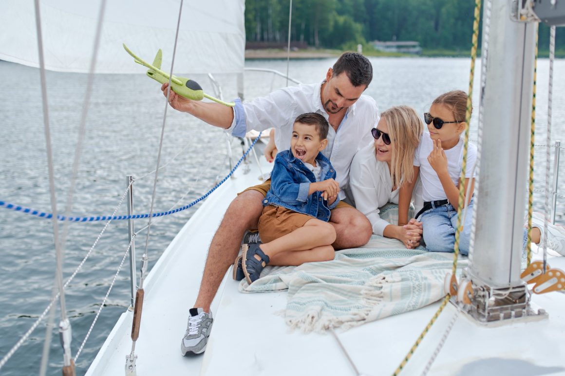 Family travelling on a boat