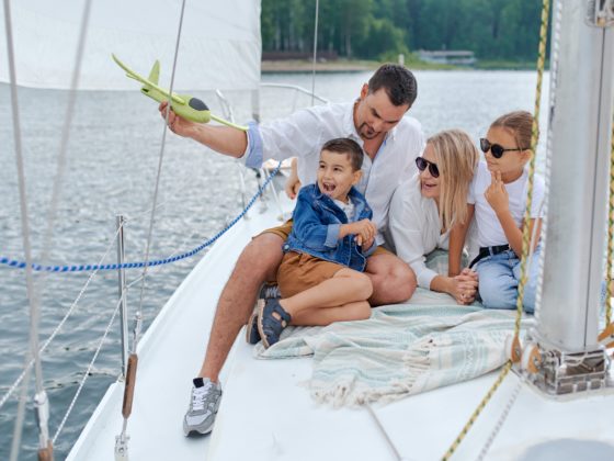 Family travelling on a boat
