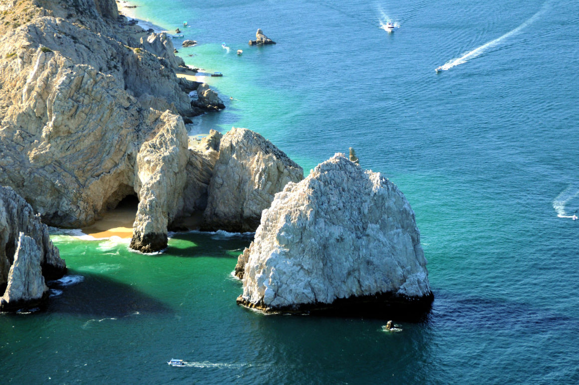 One of the best Mexican beaches in Cabo San Lucas with crystal clear waters and rocky cliffs.