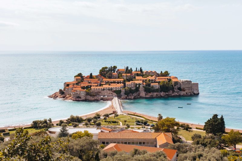 Sveti Stefan sitting in the middle of the sparkling sea