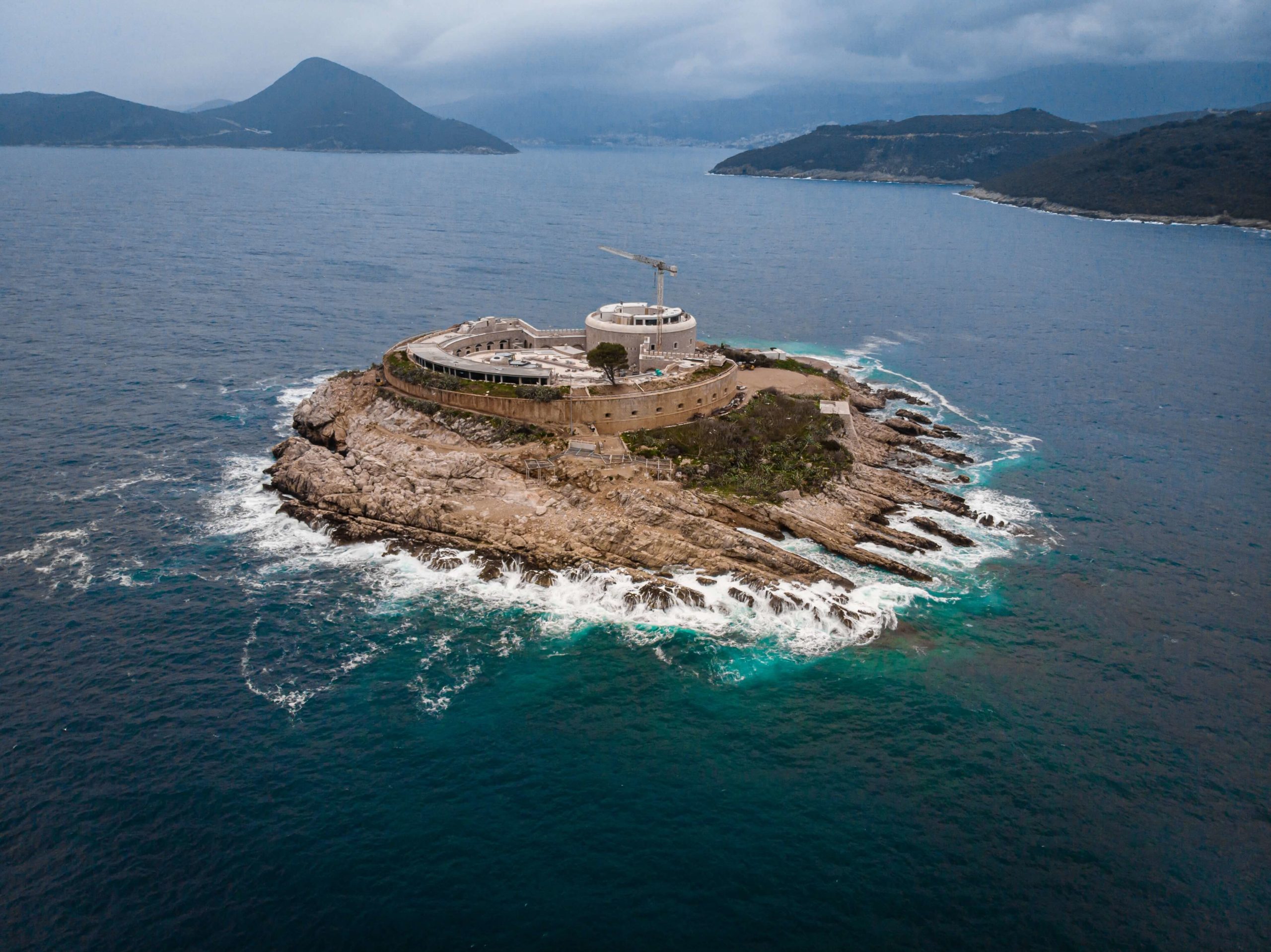 Aerial photo of Mamula Island in Herceg Novi on a holiday in Montenegro