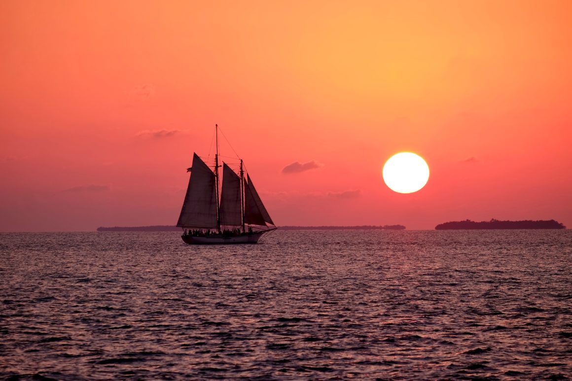 Sunset horizon view with boat