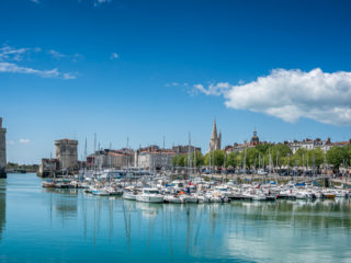 Image of the waterfront city of La Rochelle, with boats mooring