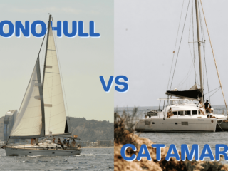 Monohull sailboat and catamaran side-by-side comparison
