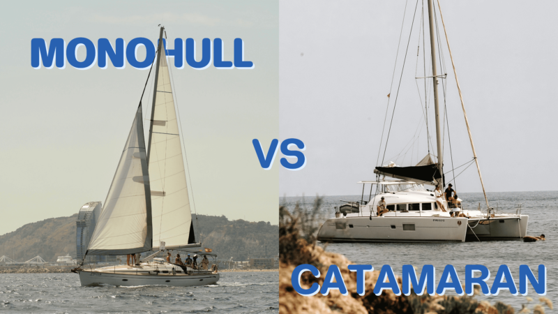 Monohull sailboat and catamaran side-by-side comparison