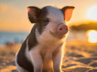 Pig on a beach