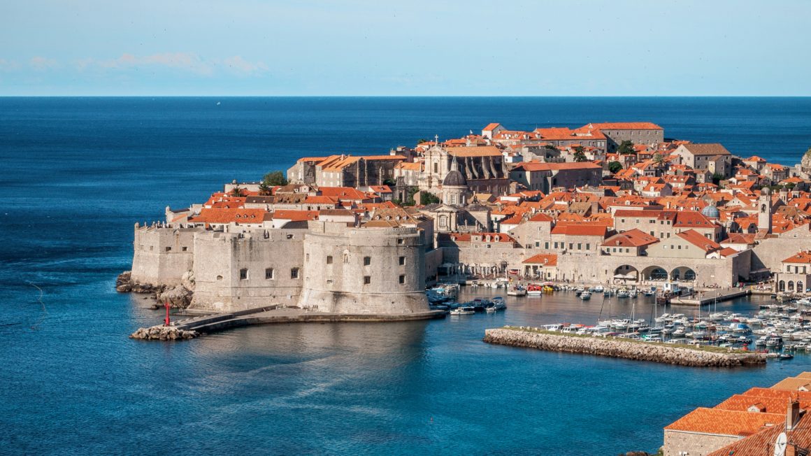The fortified stone walls and old port of Dubrovnik.