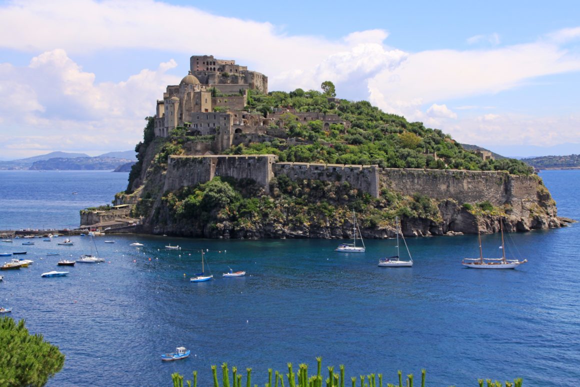 The Aragonese Castle on a rocky islet in Ischia.