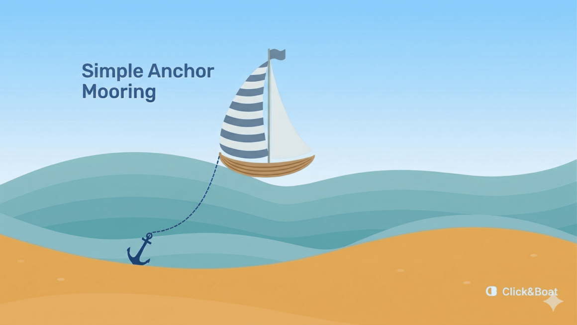 Illustration of simple sailboat mooring.
