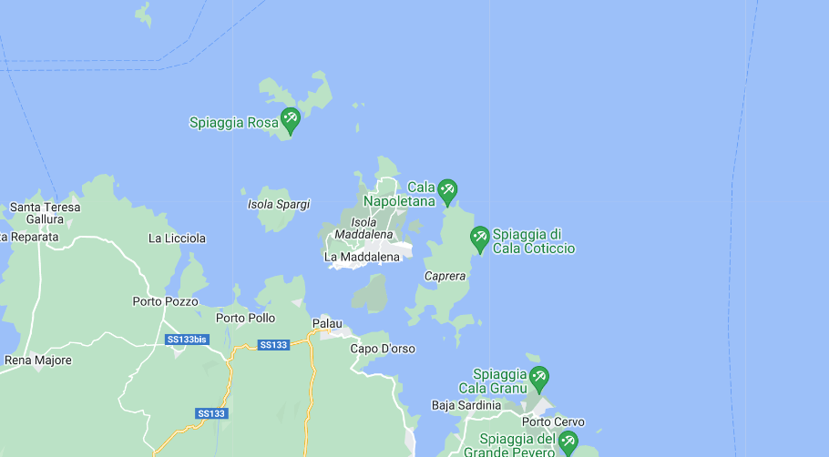 Mapa de La Maddalena y una propuesta de itinerario de navegación 