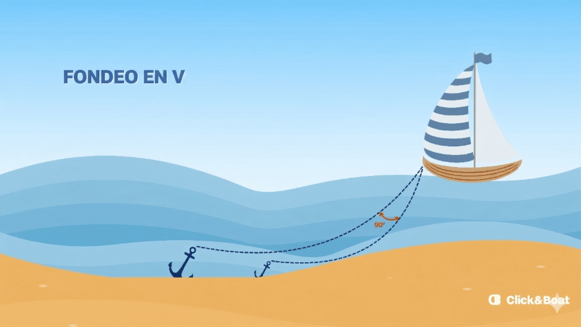 Esquema de fondeo en V.