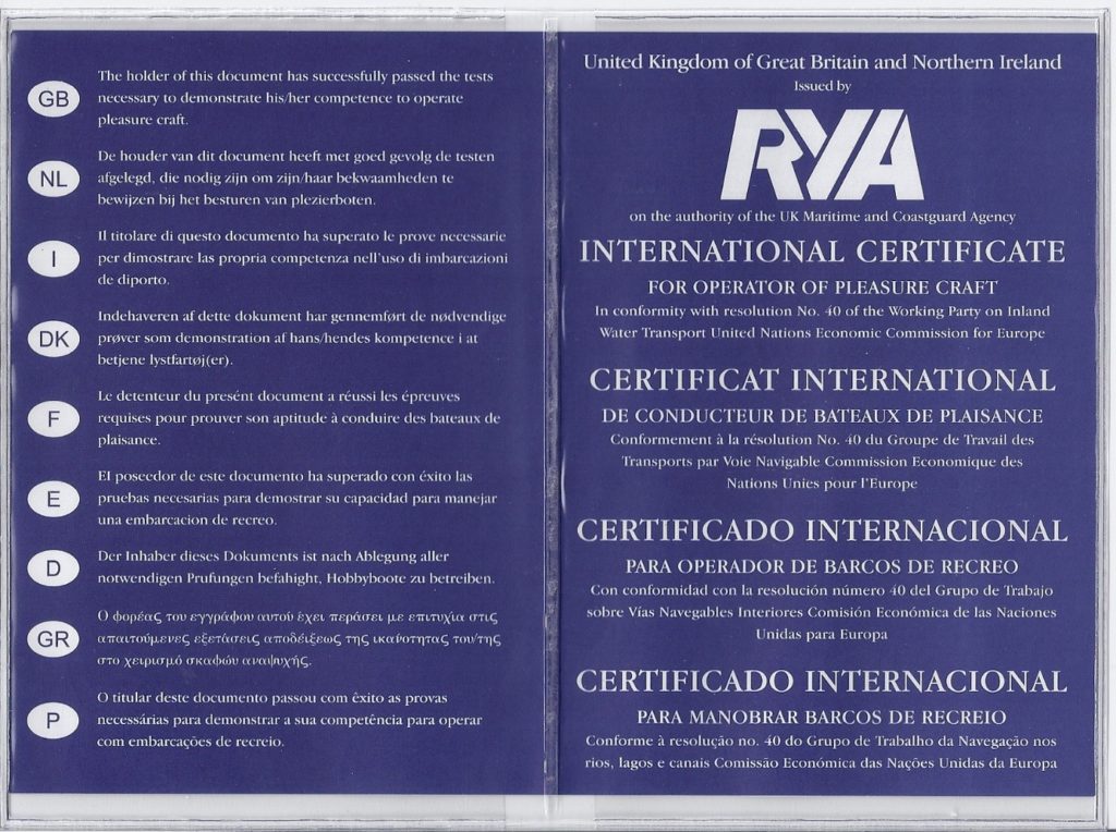 Międzynarodowy patent żeglarski certyfikat RYA