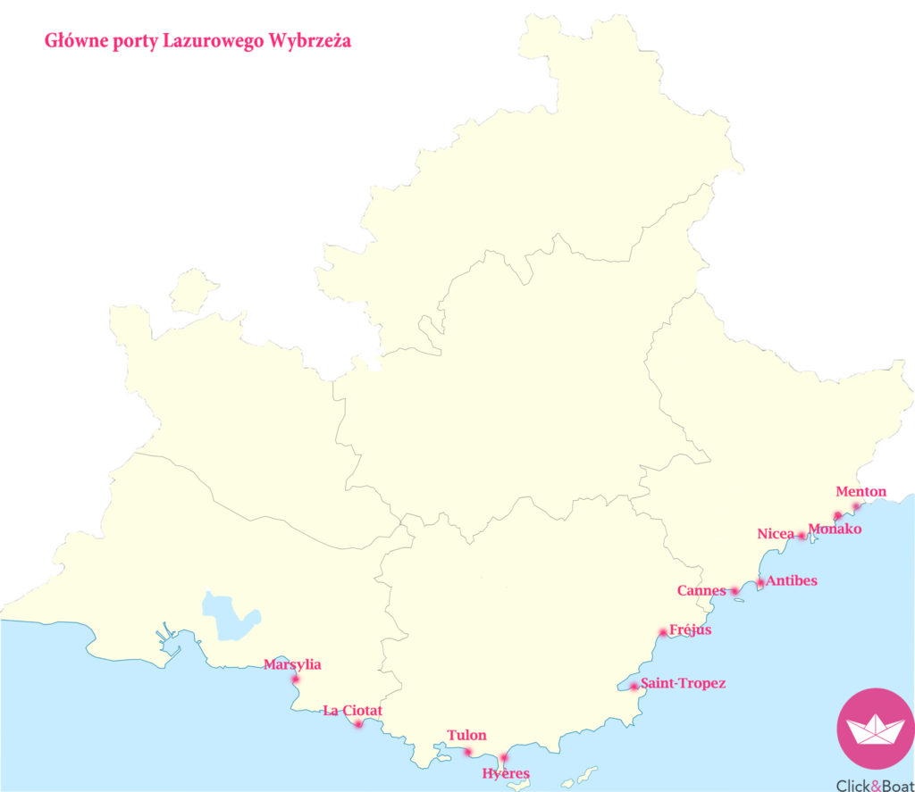 Mapa porty Francja Lazurowe Wybrzeże