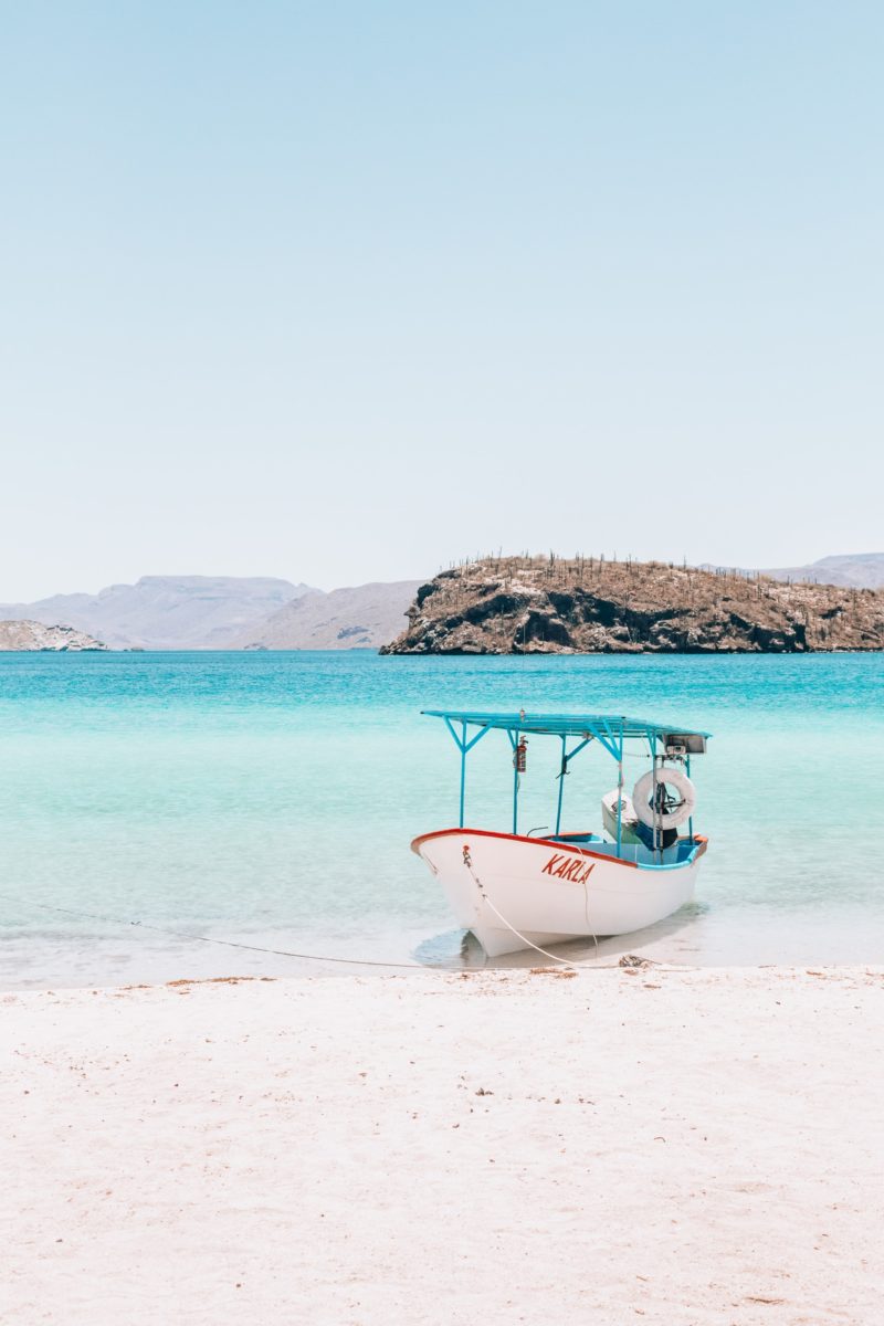 Boat ashore on a beach in Mexico