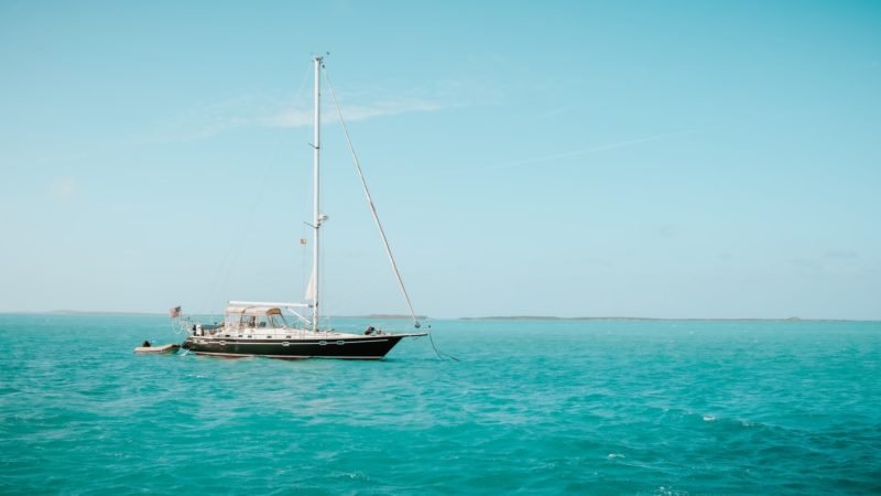 Sailing on board a sailboat in the bahamas