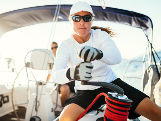 Female sailor on board a sailboat