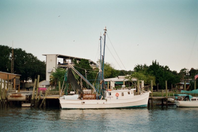 View of a boat docked in Charleston