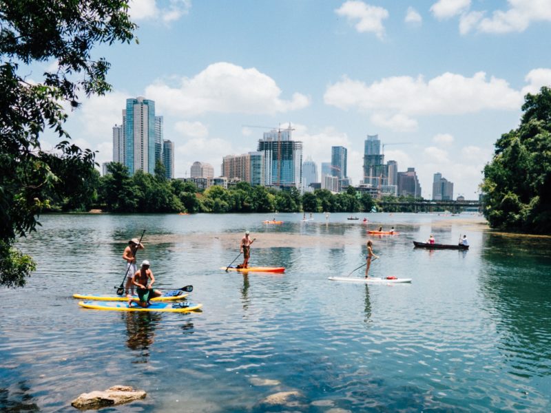 People paddle boarding in Austin, Texas