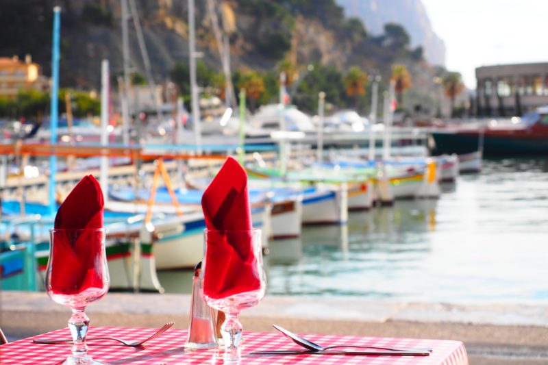 Table for two at a marina