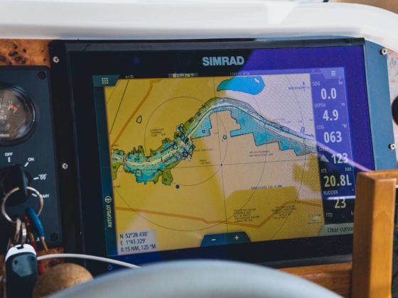 A nautical chart GPS system on a boat
