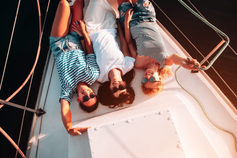 Friends on a saitboat for spring break