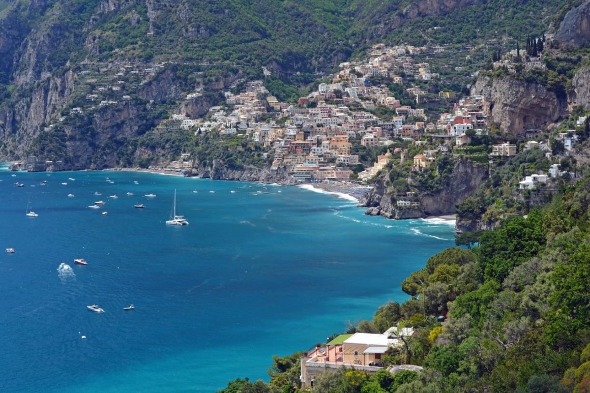 aerial view of the cliffs and sea of the Amalfi Coast