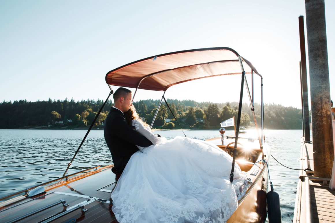 couple getting married on a boat