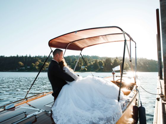 couple getting married on a boat