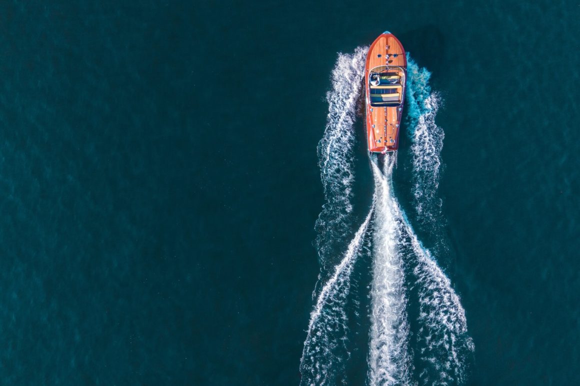 aerial view on a wooden boat