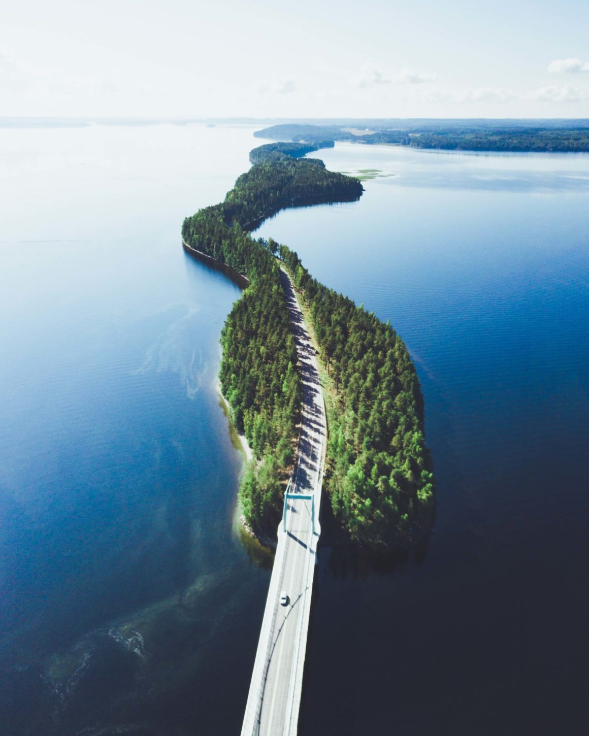 A unique road over water and small islands in Finland