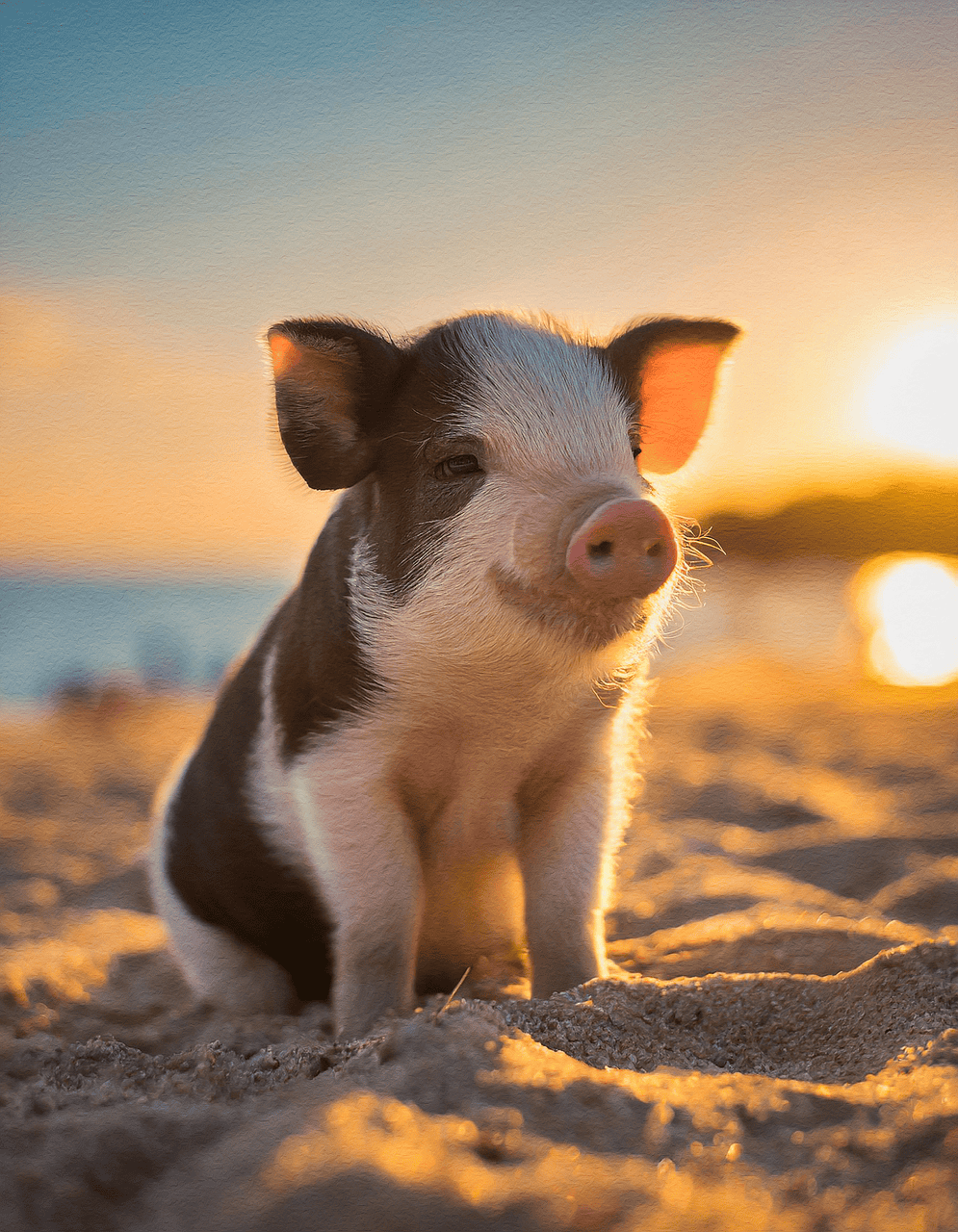 Cochon sur une plage