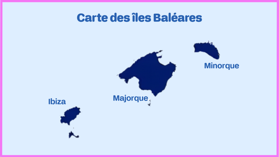 Carte des îles Baléares avec Majorque, Minorque et Ibiza